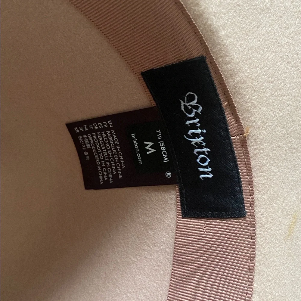 Brixton Joanna neutral felt wool hat wide floppy brim fedora grosgrain ribbon M
